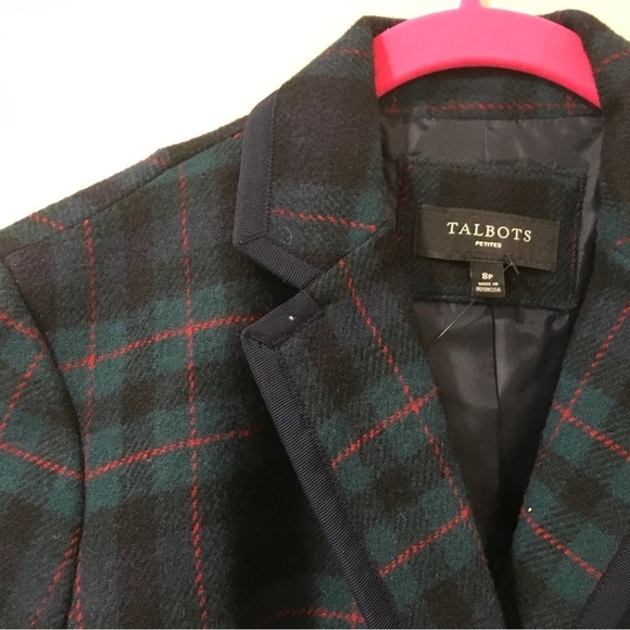 talbots single breasted blazer plaid tartan green navy new size 8P - Picture 4 of 9